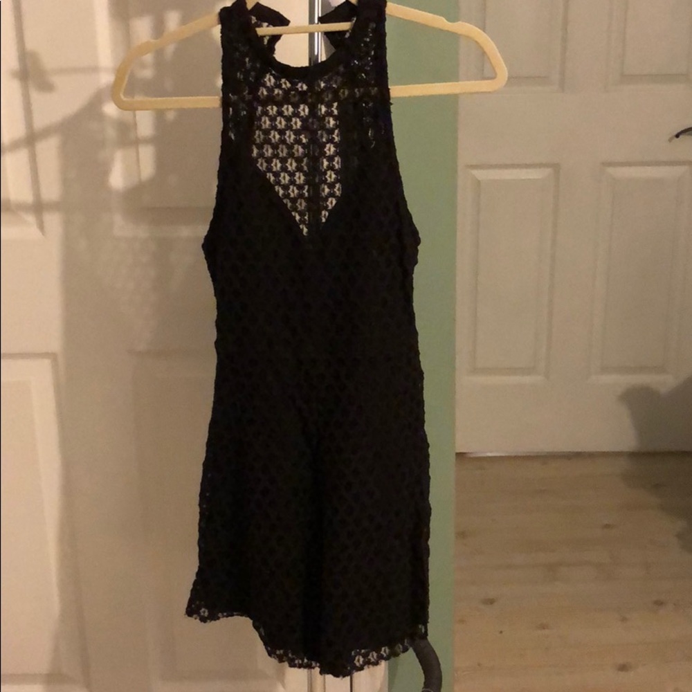 Black Crochet Open Back Romper
